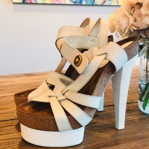 BALENCIAGA WHITE CORK PLATFORMS 37.5